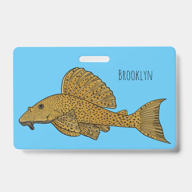 Crachá ilustração de desenho animado de peixe Pleco (Frente)