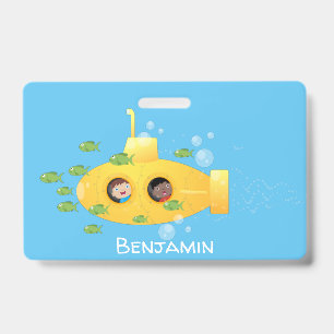 Crachá Ilustração de desenho animado de peixe submarino a