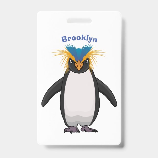 Crachá Ilustração de desenho animado de pinguim macarrão  (Frente)