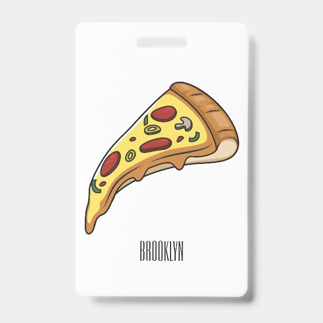 Crachá Ilustração de desenho animado de pizza (Frente)