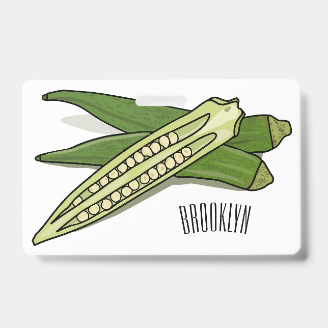 Crachá Ilustração de desenho animado de quiabo (Frente)