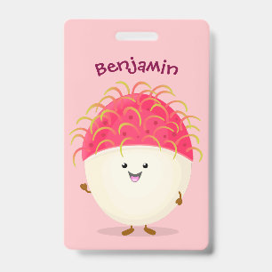 Crachá Ilustração de desenho animado de rambutan rosa fof