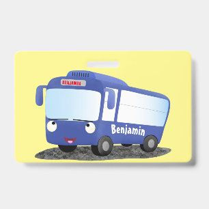 Crachá Ilustração de desenho animado de um ônibus azul mo