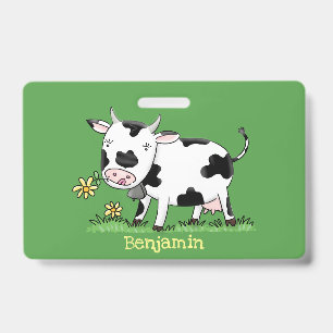 Crachá Ilustração de desenho animado de vaca fofa em camp