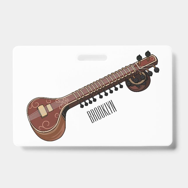 Crachá Ilustração de desenho animado de violão (Frente)