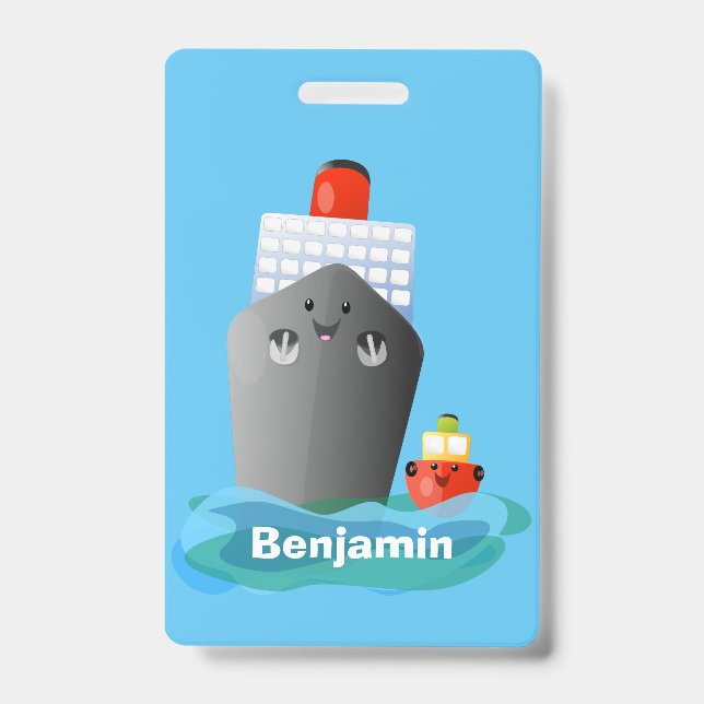 Crachá Ilustração de desenho animado do navio de linha do (Frente)