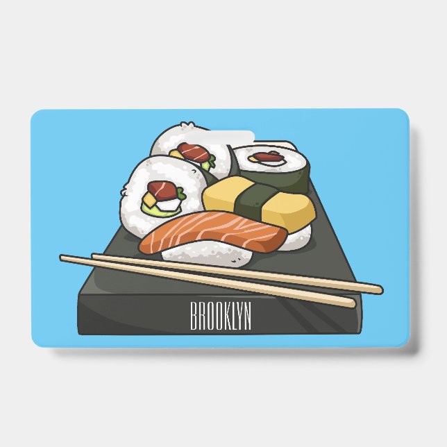 Crachá Ilustração de desenho animado Sushi (Frente)