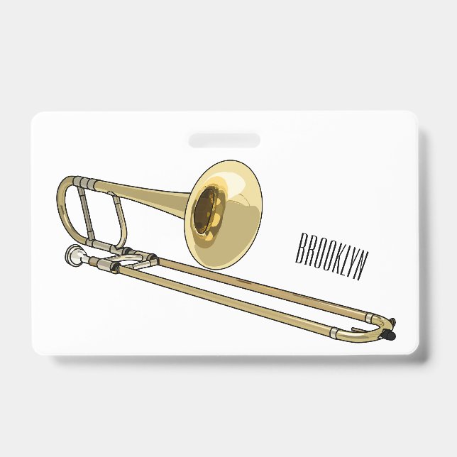 Crachá Ilustração de desenho animado Trombone (Frente)