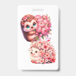 Crachá Ilustração de um fofo casal de ouriços florais rom