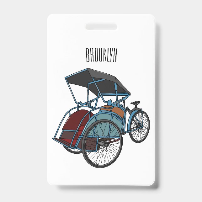 Crachá Ilustração do desenho do rickshaw Ciclo (Frente)