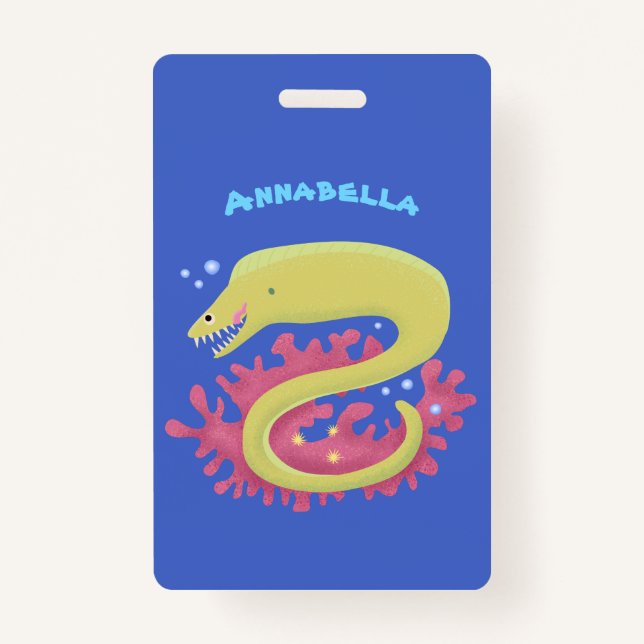 Crachá Ilustração engraçada de desenho animado de enguia  (Frente)