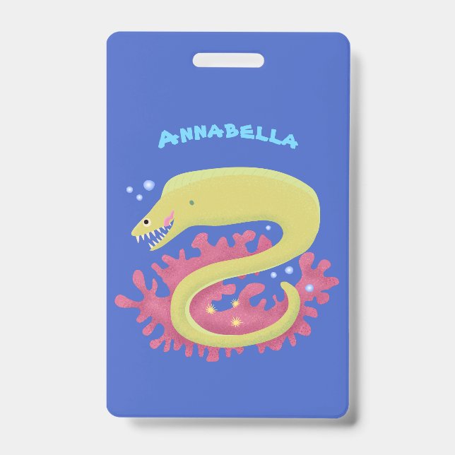 Crachá Ilustração engraçada de enguia moréia verde em des (Frente)