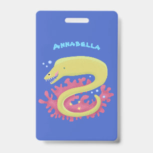 Crachá Ilustração engraçada de moreia verde em desenho an