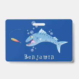 Crachá Imagem de desenho animado de pesca com fome de pei