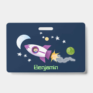 Crachá Imagem de um foguete em cartoon espacial