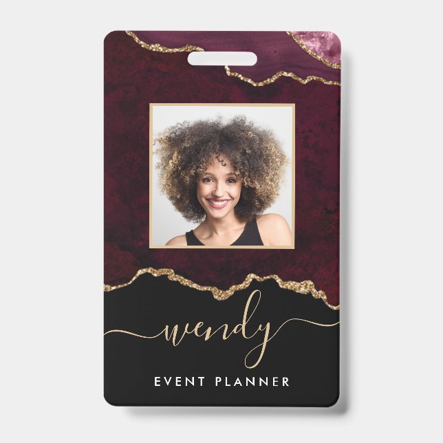 Crachá Imagem Dourada de Agitação Vermelha de Brilho Pret (Frente)