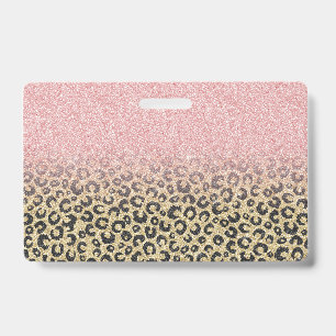 Crachá Impressão de Leopardo Preto Glitter Dourado Elega