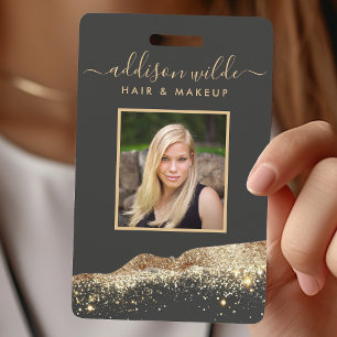 Crachá Incrível ID de Salão com Brilho Preto e Dourado