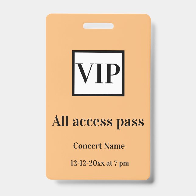 Crachá ingresso de acesso total simples vip nome do show  (Frente)