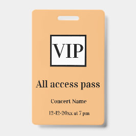 Crachá ingresso de acesso total simples vip nome do show 