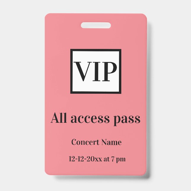Crachá ingresso de acesso total vip simples nome do show  (Frente)