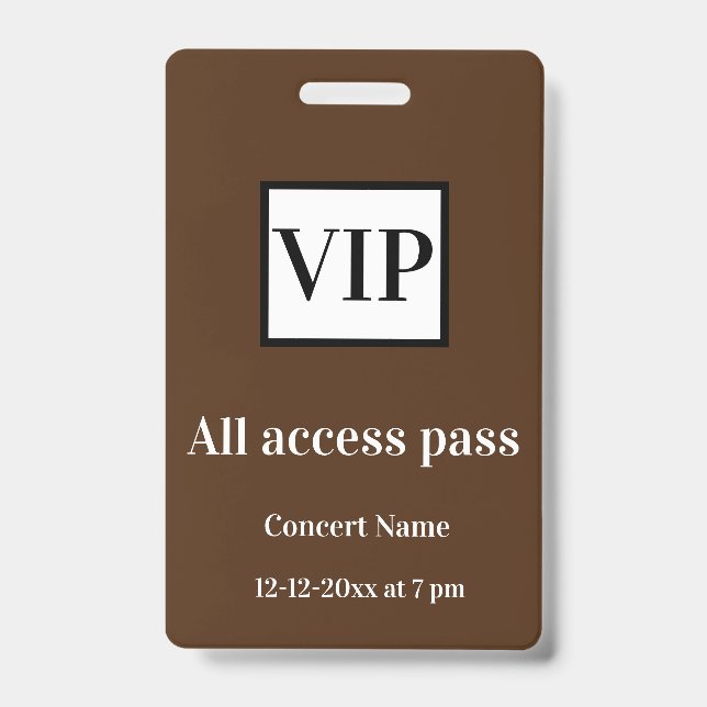 Crachá ingresso de acesso total vip simples nome do show  (Frente)