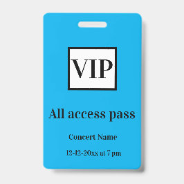 Crachá ingresso de acesso total vip simples nome do show 