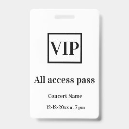 Crachá ingresso de acesso total vip simples nome do show 