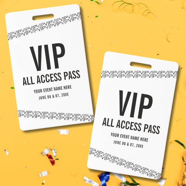 Crachá Ingresso de Concerto Branco Preto VIP Passagem de  (Criador carregado)