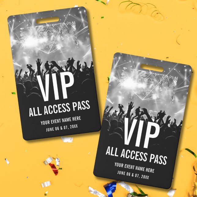 Crachá Ingresso de Show VIP Acesso Total Pass Preto Branc (Criador carregado)