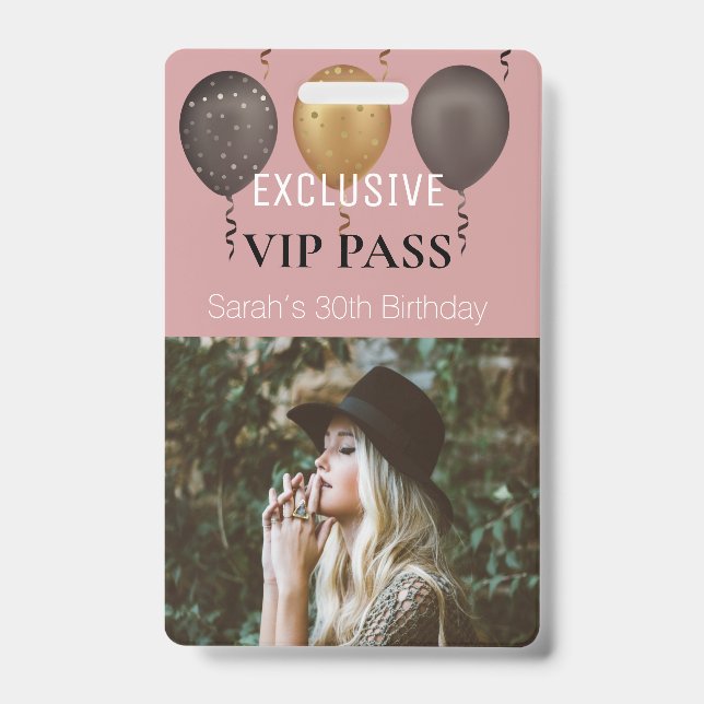 Crachá Ingresso Personalizado de Aniversário Rosa Empoeir (Frente)