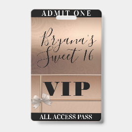 Crachá Ingresso VIP de Festa Sweet 16 Rosa Dourado Brilha