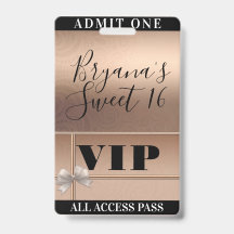 Ingresso VIP de Festa Sweet 16 Rosa Dourado Brilha
