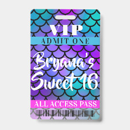 Crachá Ingresso VIP Festa Sweet 16 Rosa Roxo Azul-Marinho