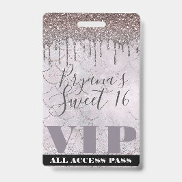 Crachá Ingresso VIP Icy Pink Glitter Drip Mermaid Sweet 1