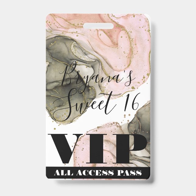 Crachá Ingresso VIP para Festa Ethereal Moody Pink Black  (Frente)
