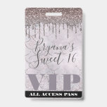 Crachá Ingresso VIP Sweet 16 Pink Glitter Drip Mermaid<br><div class="desc">Personalize para qualquer evento.</div>