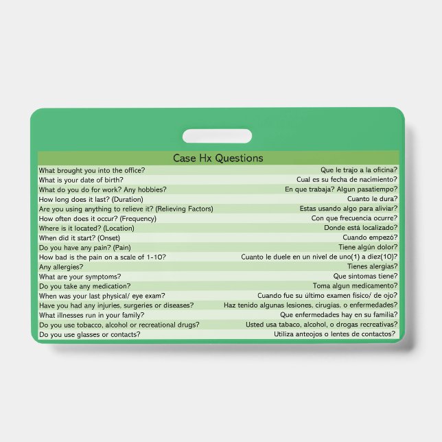 Crachá Insígnias de Espanhol Médico em Optometria (Frente)