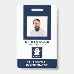 Crachá Investigador Paranormal Marinho Azul Código QR Fot