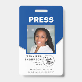 Crachá Jornalista Press Pass Blue and White Photo ID