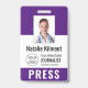 Jornalista Press Pass Photo Name Logotipo ID Purpl