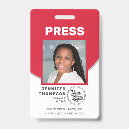 Crachá Jornalista Press Pass Red and White Photo ID