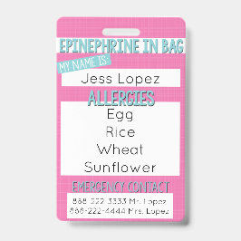 Crachá Kids Alergia à Comida Etiqueta de alerta médico - 