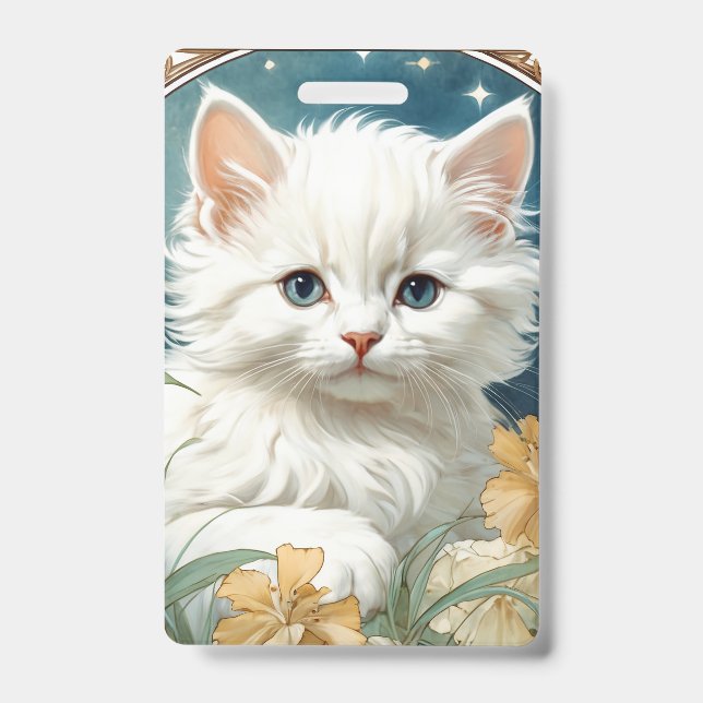 Crachá Kit de Arte Nova de Alphonse Mucha com Gatinho (Frente)