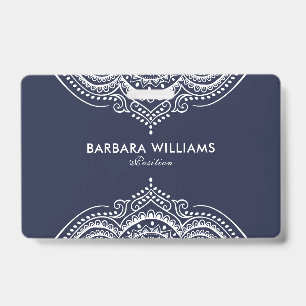 Crachá Lace de Ornamentado branco e azul mínimo