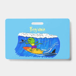 Crachá Lagarto de pescoço frisado engraçado surfando dese