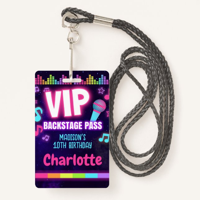 Crachá Lanyard de bastião VIP de Aniversário de pop Star (Frente com cordão)