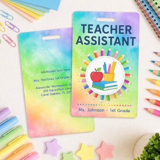 Crachá Lápis Arco-Íris Assistente de Professor Personaliz