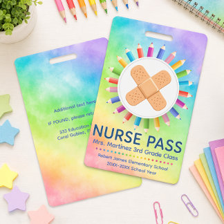 Crachá Lápis Arco-Íris Passe de Enfermeira Personalizado