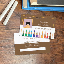 Crachá Lápis de Cor Doodle Bibliotecária Escolar Insígnia